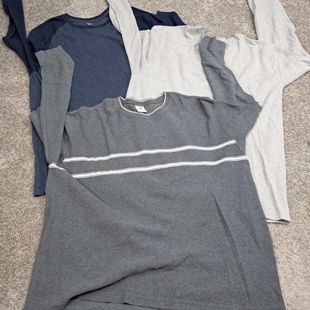 Old Navy Mens XL Thermal Waffle Knit Shirt Bundle Grey Navy Blue 3 Pack